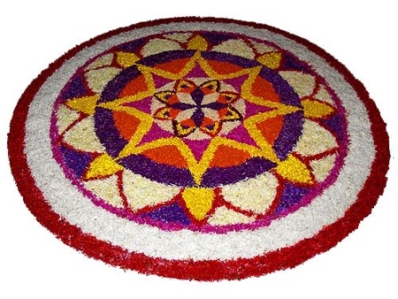 Įvairūs gėlių Rangoli dizainai