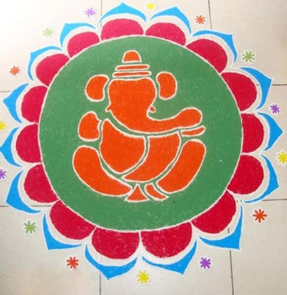 Ganesha Rangoli dizainas Vinayaka Chavithi