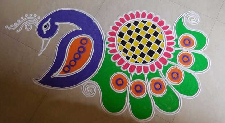Yeni Başlayanlar İçin Basit Tavuskuşu Rangoli Tasarımı