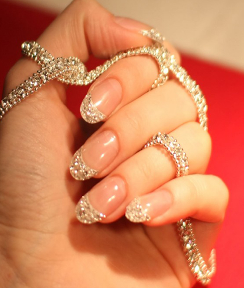 Gümüş Glitter Nail Art Tasarım