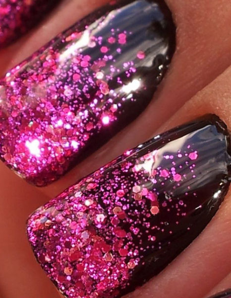 Siyah ve Pembe Glitter Nail Art Tasarım