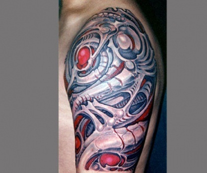 Užtemdytas bio mechaninis tatuiruotės dizainas