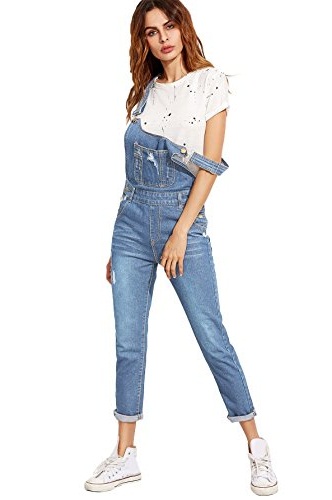 Verdusa Woman's Classic Denim Yırtık Cep Tulum