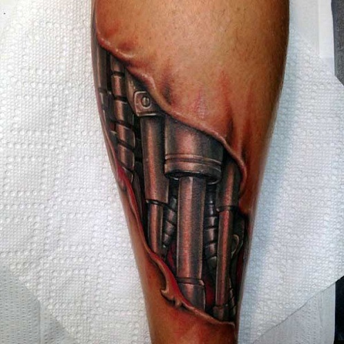 Mechaninis suplėšytos odos tatuiruotės dizainas