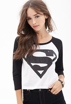 Superman Sembolü Baskılı Beyzbol T-Shirt