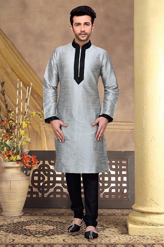 Dupion Silk Erkek Gri Erkek Kurta