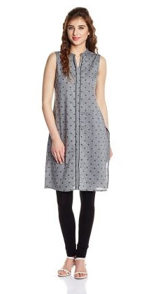 Kadın Düz Kesim Gri Pamuklu Kurta