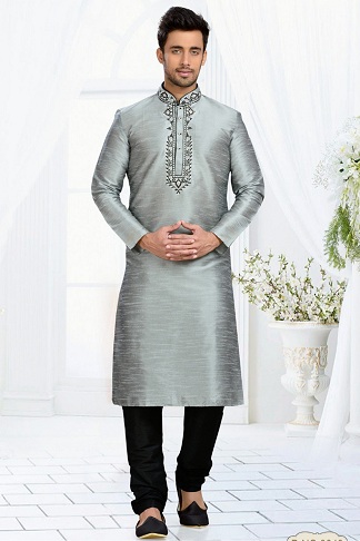Art Silk Grey Color Erkek Kurta