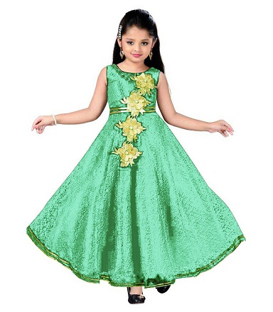 „Green Long Designer Party Wear Frock“