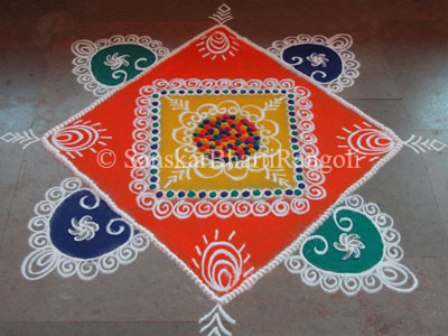 Kvadrato formos „Galicha Rangoli“ dizainas