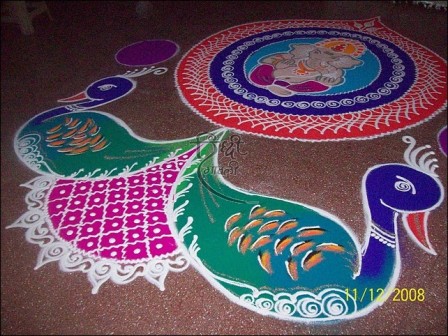 Tavuskuşu Şeklinde Galicha Rangoli