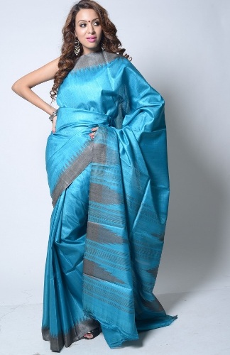 Kosa Sarees-mėlyna ir pilka šventyklos dizainas Kosa Silk Saree 07