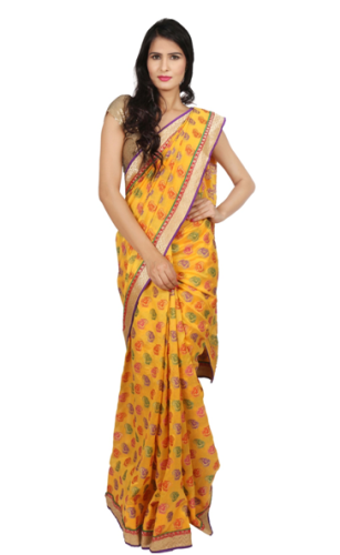„Kosa Sarees“-geltona „Kosa Silk Saree“ su motyvu ir kraštu 2