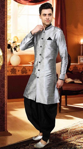 Düz Tasarım Erkek Gümüş Kurta