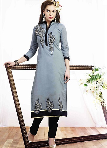 Kadınlar için Resham Work Gümüş Kurti