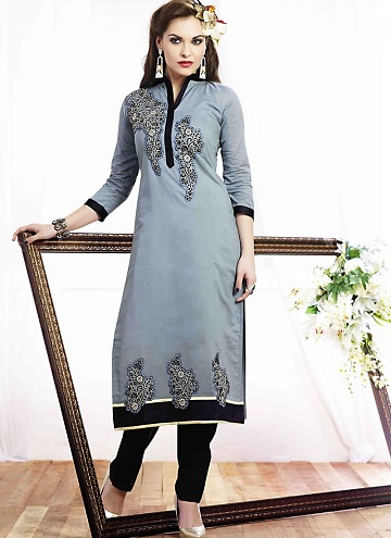 Resham Work Silver Kurti moterims