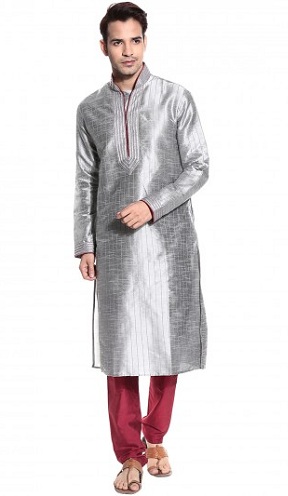 Günlük Giyim Erkek Gümüş Kurta