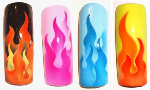 „Flames“ oro šepetėlio nagų dailės dizainas