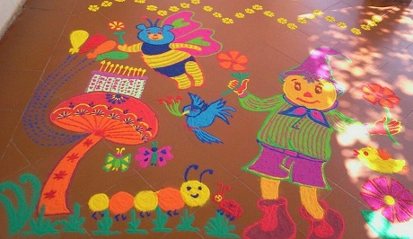 Güzel Çocuklar Doğum Günü Rangoli Tasarımı