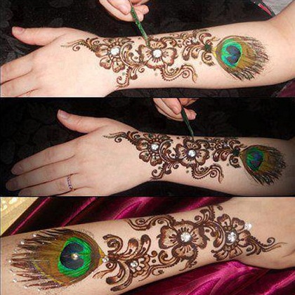 Tavus Kuşu Tüy Bombay Mehndi Tasarım