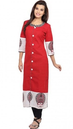 Red Chikan Straight Cut Kurta