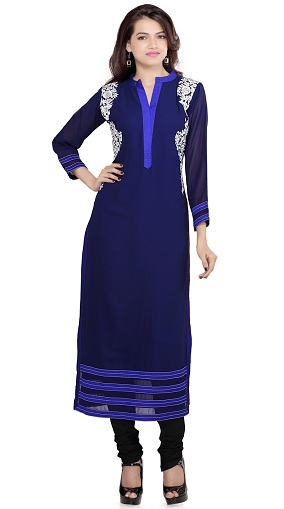 Tamsiai mėlynos spalvos „Chiffon Straight Cut Kurti“