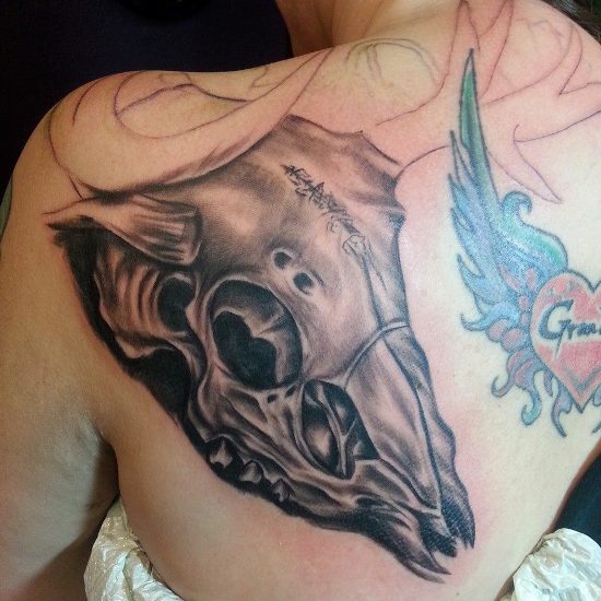 Elnių kaukolės tatuiruotės dizainas