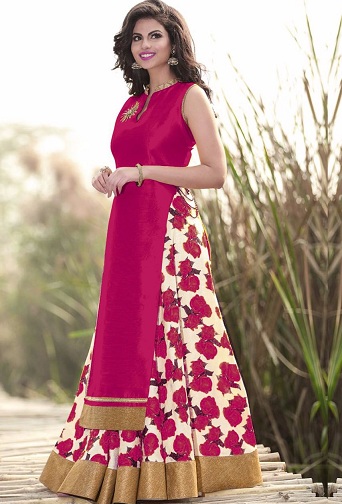 Lehenga ile Pembe Bhagaluri Kurti