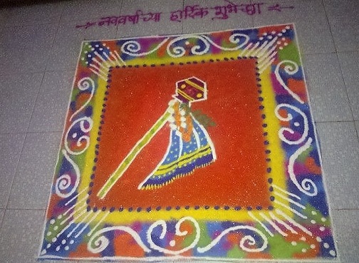 Paprasti „Gudi Padwa Rangoli“ dizainai