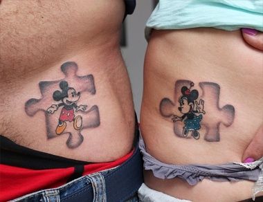 Dėlionės Mickey ir Minnie tatuiruotės dizainas
