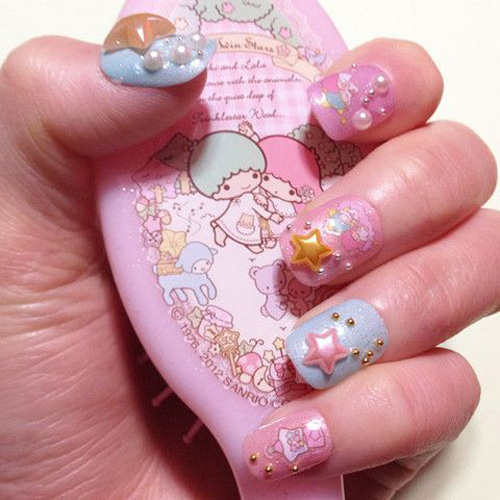 Kawaii Yıldızları ve İncileri Nail Art