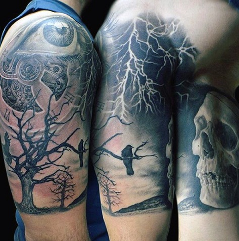 Tamsiai žaibo tatuiruotės dizainas