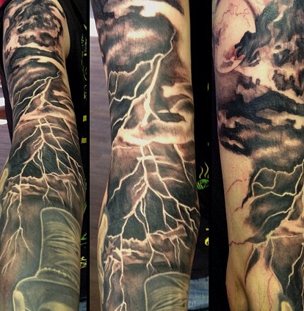 Lietaus ir griaustinio žaibo tatuiruotės dizainas