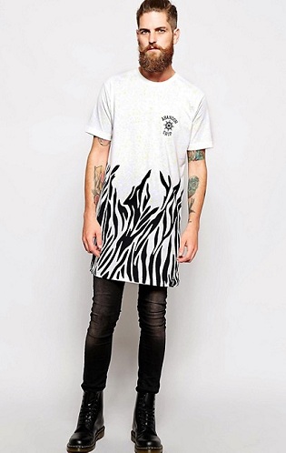 Erkek Zebra Çizgili Longline Tişört