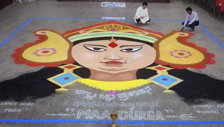 Deivės Durga Rangoli dizainas