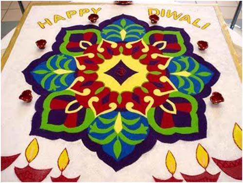 Rangolis su ryžiais Diwali