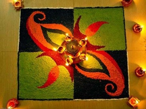 Diya Rangoli su ryžiais