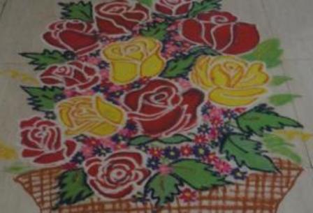 Rožių puokštė Rangoli dizainas