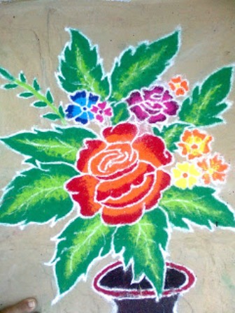 Rožių medžio Rangoli dizainas