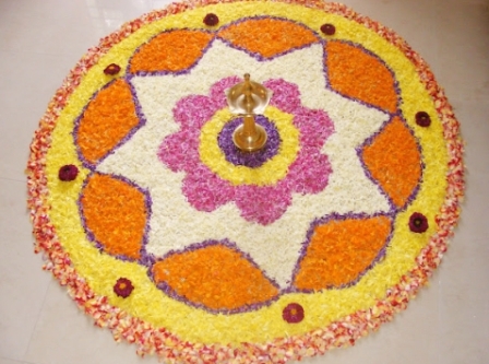 Diwali için Çiçek ve Diyas Rangoli