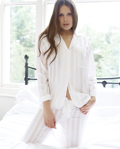 Çizgili Mısır Pamuklu Beyaz Pijama