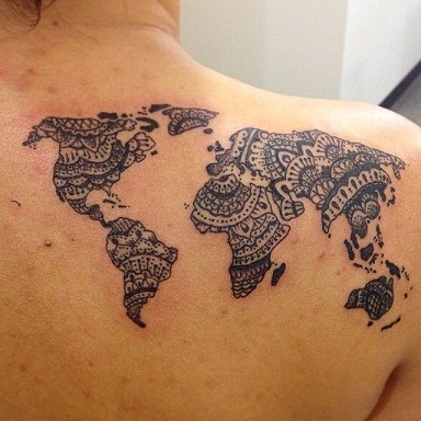 Kūrybingi pasaulio žemėlapio tatuiruočių dizainai