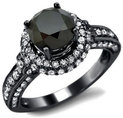 Juodas suapvalintas deimantinis sužadėtuvių žiedas