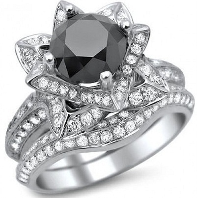 Lotoso gėlių juodas deimantinis vestuvinis žiedas