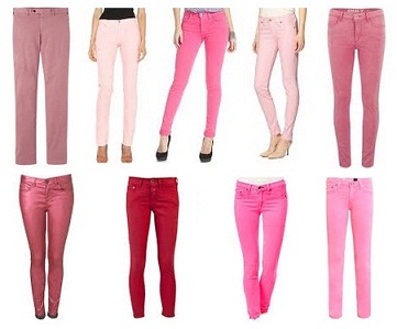 Rožinės spalvos džinsai ir jų tipai