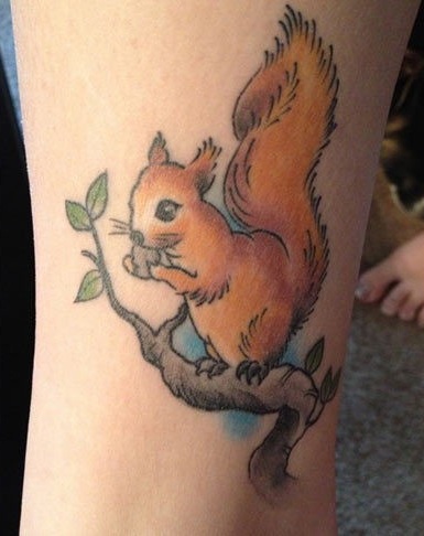 Animacinio stiliaus voverės tatuiruotė