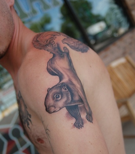 Alpinizmo stiliaus voverės tatuiruotė