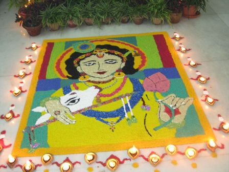 Diwali için Krishna Rangoli Tasarımı
