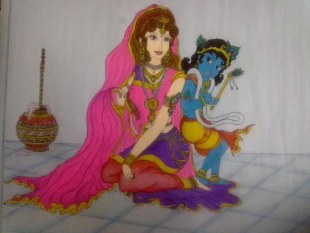 Anne ve Oğul Krishna Rangoli Tasarım