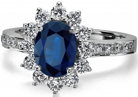 Tamsiai mėlynas deimantinis žiedas vestuvėms